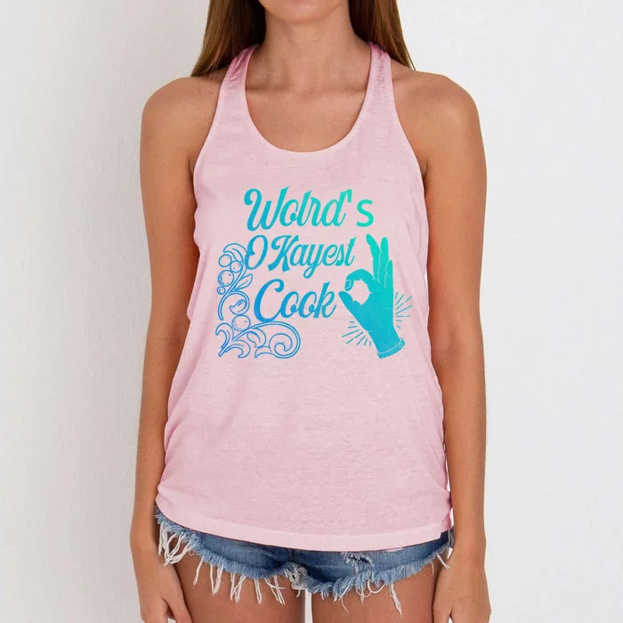 Worlds Okayest Cook Funny Sarcastic Gift For Chefs Gift Women's Knotted Racerback Tank