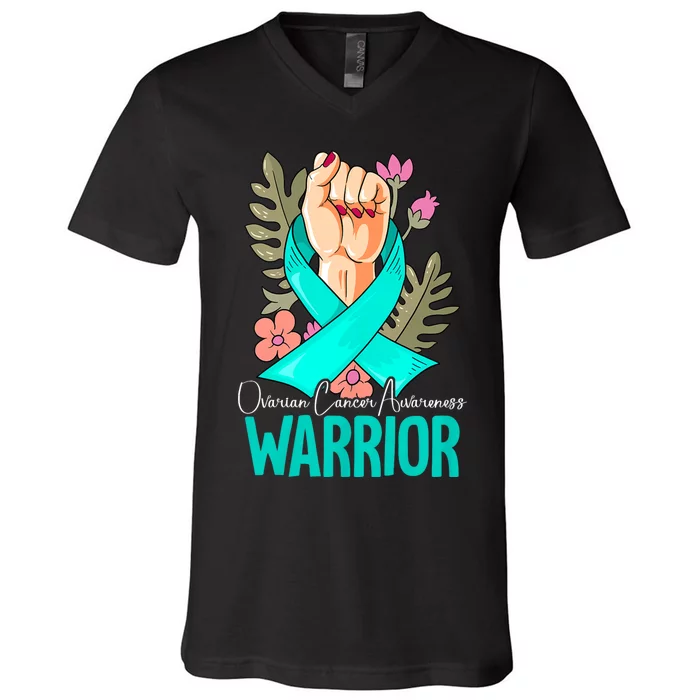 Warrior Ovarian Cancer Awareness V-Neck T-Shirt