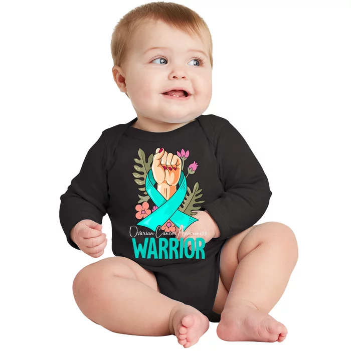 Warrior Ovarian Cancer Awareness Baby Long Sleeve Bodysuit