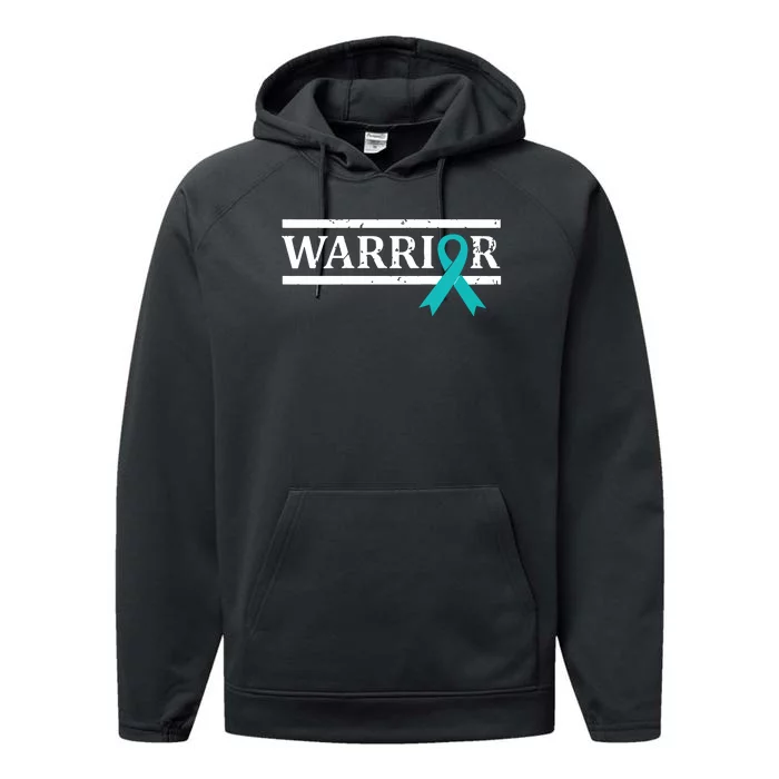 Women Ovarian Cancer Warrior Teal Ribbon Ovarian Cancer Tank Top Performance Fleece Hoodie