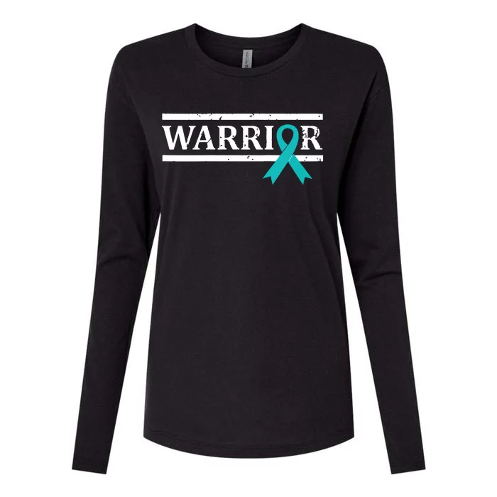 Women Ovarian Cancer Warrior Teal Ribbon Ovarian Cancer Tank Top Womens Cotton Relaxed Long Sleeve T-Shirt