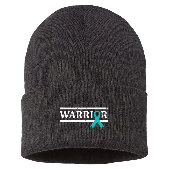 Women Ovarian Cancer Warrior Teal Ribbon Ovarian Cancer Tank Top Sustainable Knit Beanie