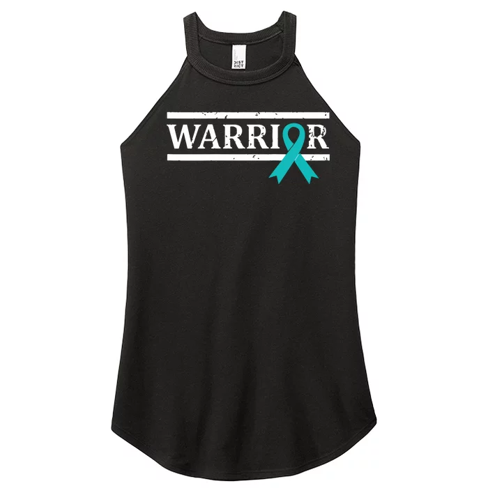 Women Ovarian Cancer Warrior Teal Ribbon Ovarian Cancer Tank Top Women’s Perfect Tri Rocker Tank