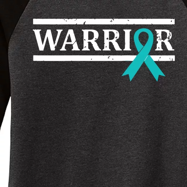 Women Ovarian Cancer Warrior Teal Ribbon Ovarian Cancer Tank Top Women's Tri-Blend 3/4-Sleeve Raglan Shirt