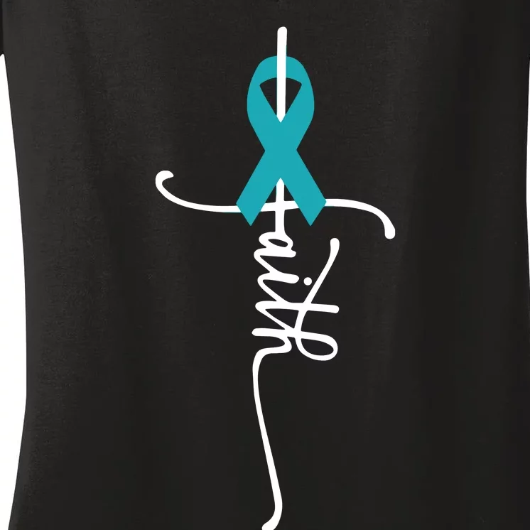 Women Ovarian Cancer Faith Ovarian Cancer Awareness Vneck Women's V-Neck T-Shirt