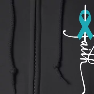 Women Ovarian Cancer Faith Ovarian Cancer Awareness Vneck Full Zip Hoodie