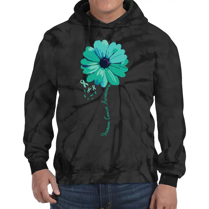 Women Ovarian Cancer Awareness Family Survivor Pretty Flower Gift Vneck Tie Dye Hoodie