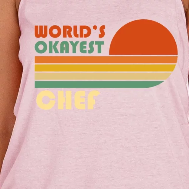 Worlds Okayest Chef Funny Retro Gift Women's Knotted Racerback Tank