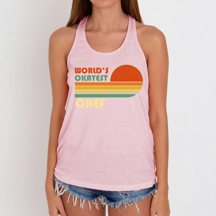 Worlds Okayest Chef Funny Retro Gift Women's Knotted Racerback Tank