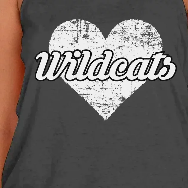 Wildcats Over Distressed Heart Villa Rica Women's Knotted Racerback Tank