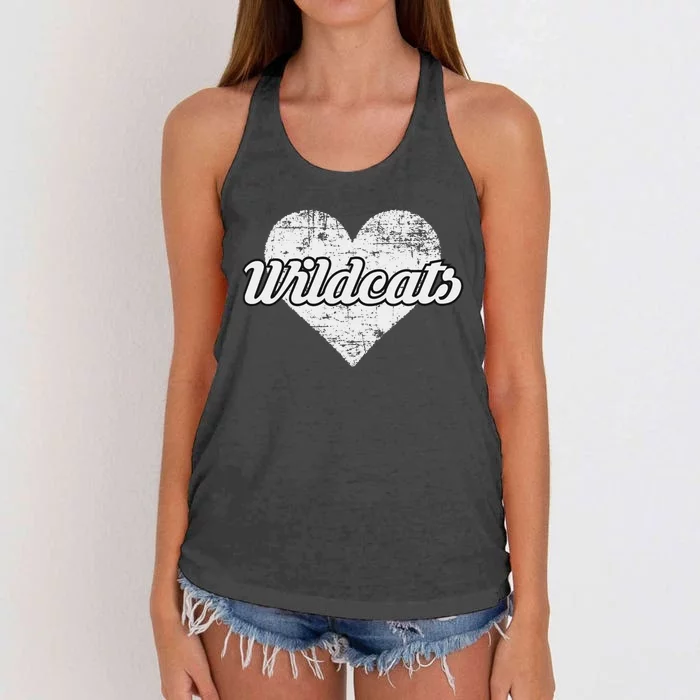 Wildcats Over Distressed Heart Villa Rica Women's Knotted Racerback Tank