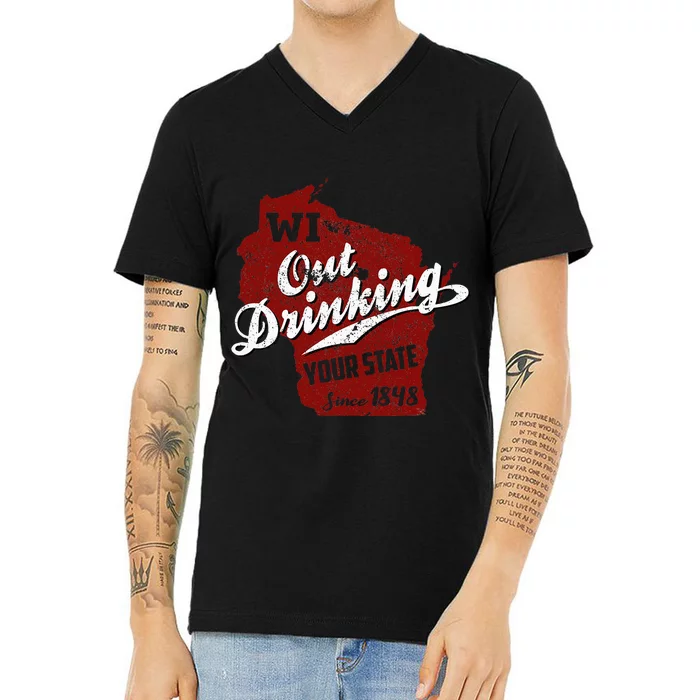 Wisconsin Out Drinking Your State Beer Group V-Neck T-Shirt