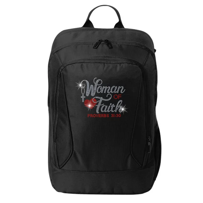 Woman Of Faith Bling Rhinestone Funny Christian Birthday City Backpack