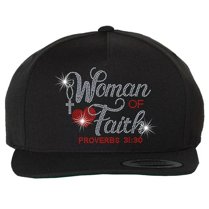 Woman Of Faith Bling Rhinestone Funny Christian Birthday Wool Snapback Cap