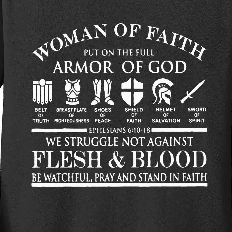 Woman Of Faith Put Of The Full Armor Of God Christian Knight Kids Long Sleeve Shirt