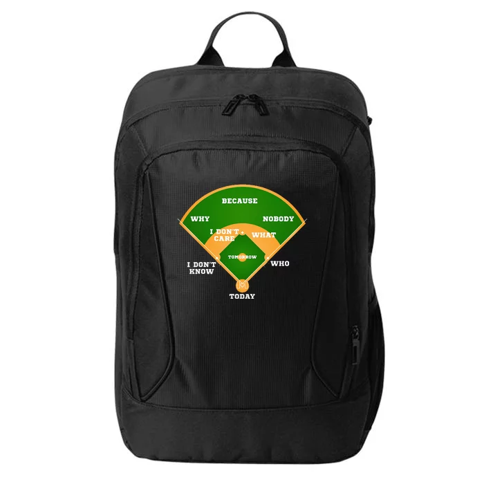 WhoS On First Baseball Diamond Fielding Card City Backpack