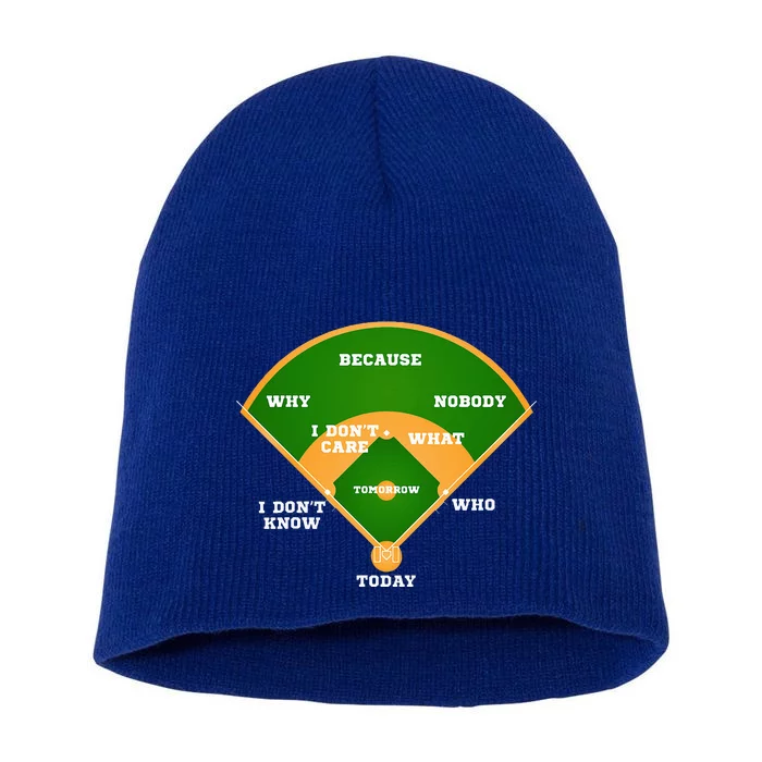 WhoS On First Baseball Diamond Fielding Card Short Acrylic Beanie