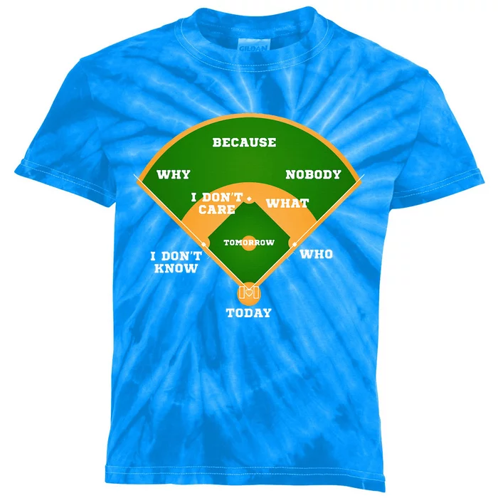 WhoS On First Baseball Diamond Fielding Card Kids Tie-Dye T-Shirt