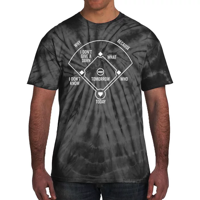 Who's on First vintage Baseball Positions Names Dark Tie-Dye T-Shirt