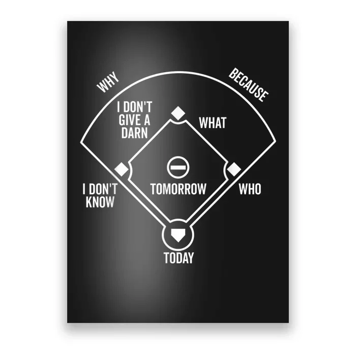 Who's on First Funny Baseball Positions Names Dark Poster