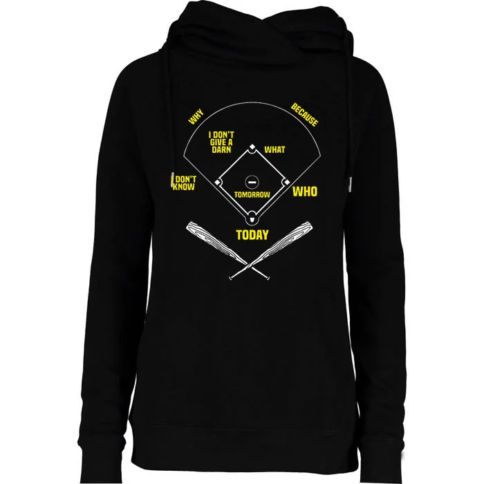 WhoS On First Funny Baseball Positions Names Womens Funnel Neck Pullover Hood