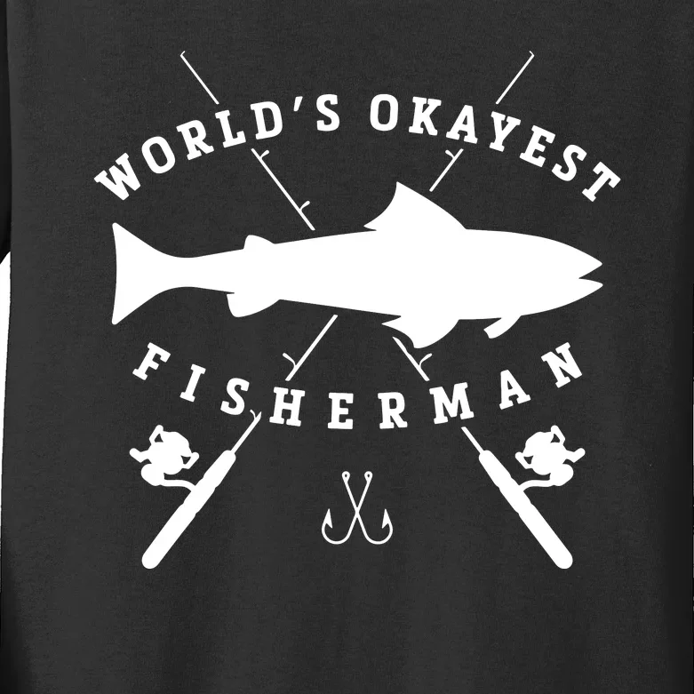 World's Okayest Fisherman Funny Fishing Kids Long Sleeve Shirt