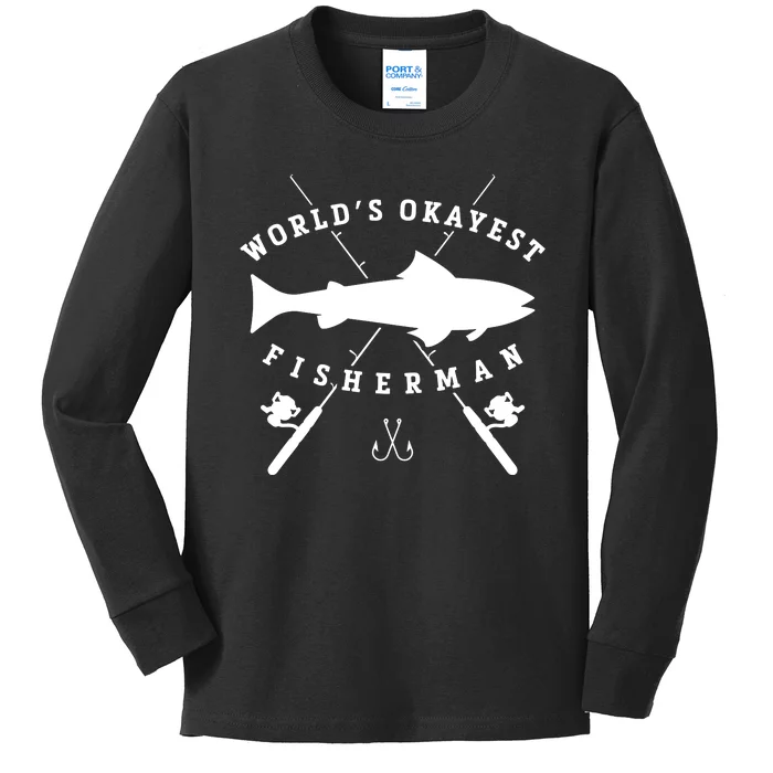 World's Okayest Fisherman Funny Fishing Kids Long Sleeve Shirt