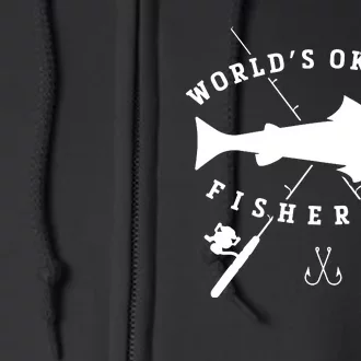 World's Okayest Fisherman Funny Fishing Full Zip Hoodie