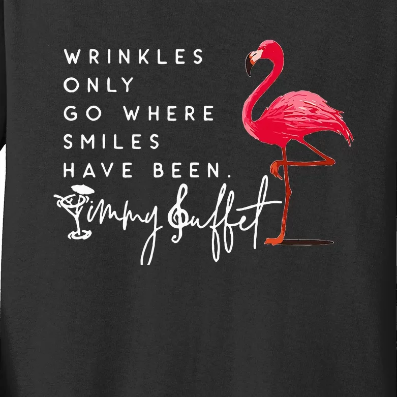 Wrinkles Only Go Where Smiles Have Been Flamingo Funny Kids Long Sleeve Shirt