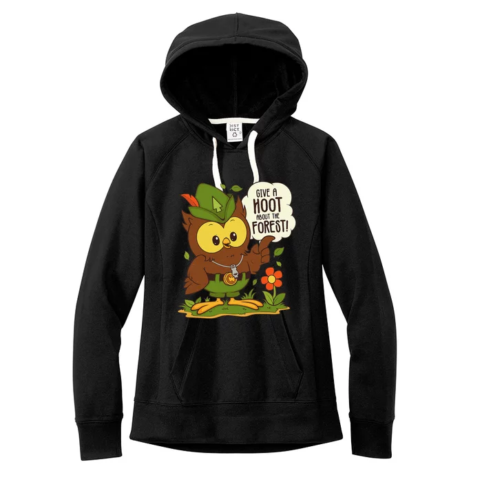 Woods.Y Owl Give A Hoot About The Forest Arbor Day Earth Day Women's Fleece Hoodie