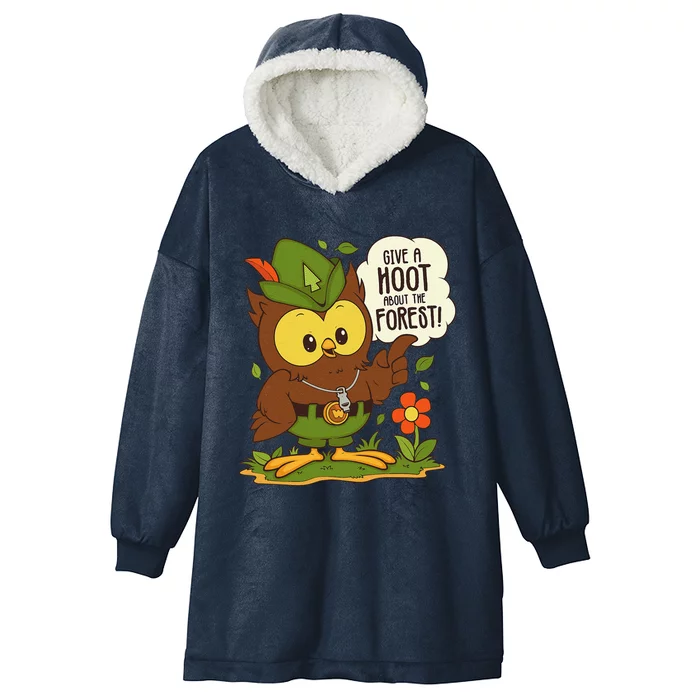 Woods.Y Owl Give A Hoot About The Forest Arbor Day Earth Day Hooded Wearable Blanket