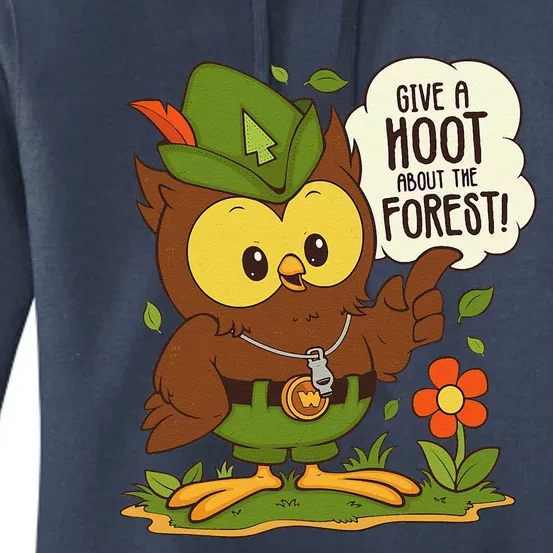 Woods.Y Owl Give A Hoot About The Forest Arbor Day Earth Day Women's Pullover Hoodie