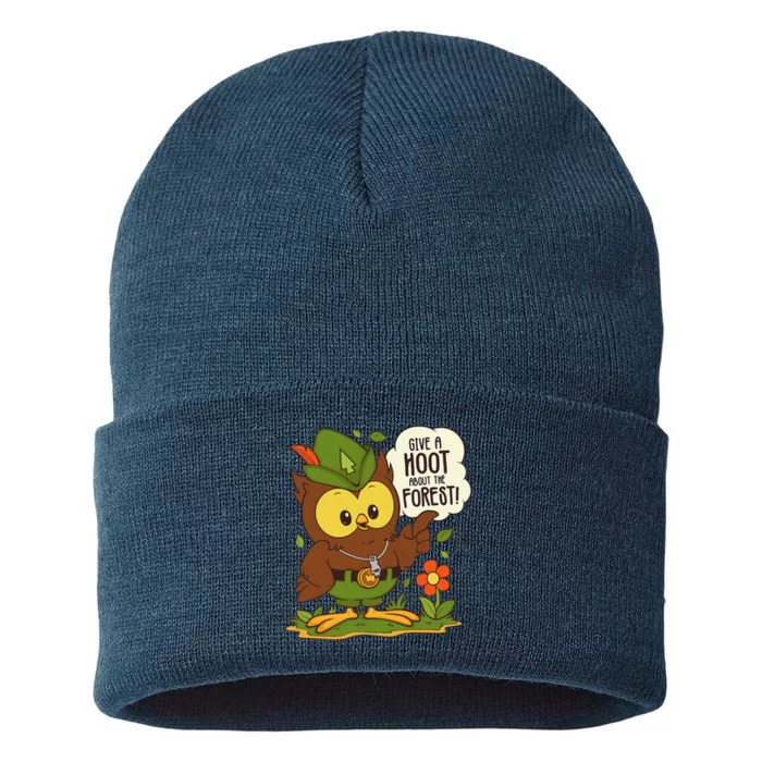 Woods.Y Owl Give A Hoot About The Forest Arbor Day Earth Day Sustainable Knit Beanie