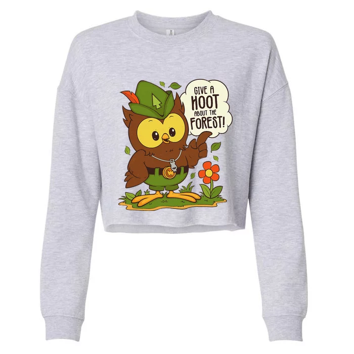 Woods.Y Owl Give A Hoot About The Forest Arbor Day Earth Day Cropped Pullover Crew