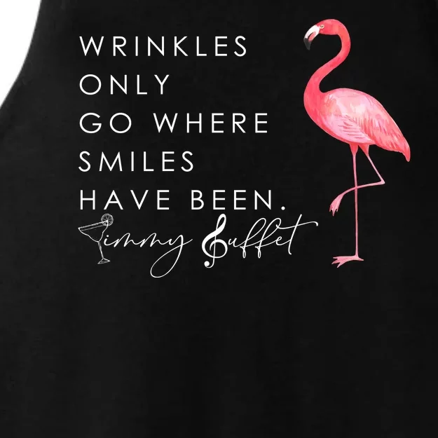 Wrinkles Only Go Where Smiles Have Been Cute Flamingo Ladies Tri-Blend Wicking Tank