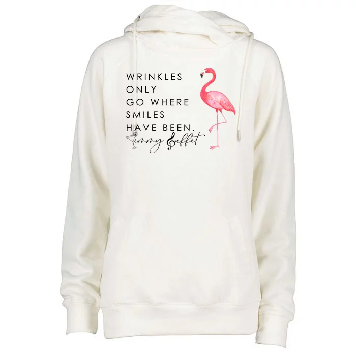 Wrinkles Only Go Where Smiles Have Been Cute Flamingo Womens Funnel Neck Pullover Hood