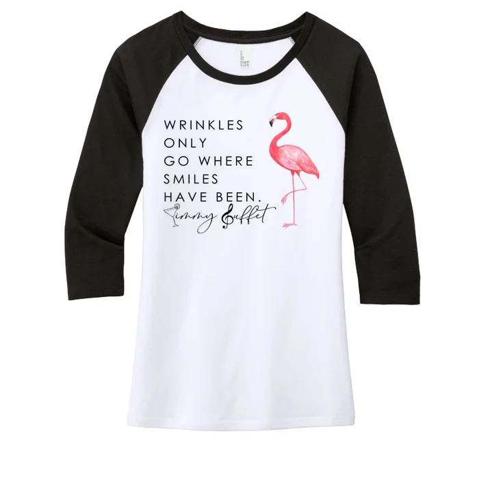 Wrinkles Only Go Where Smiles Have Been Cute Flamingo Women's Tri-Blend 3/4-Sleeve Raglan Shirt