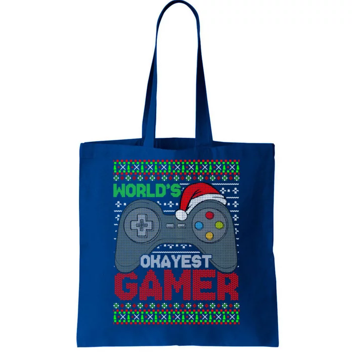 World's Okayest Gamer Funny Christmas Ugly Gaming Sweater Great Gift Tote Bag