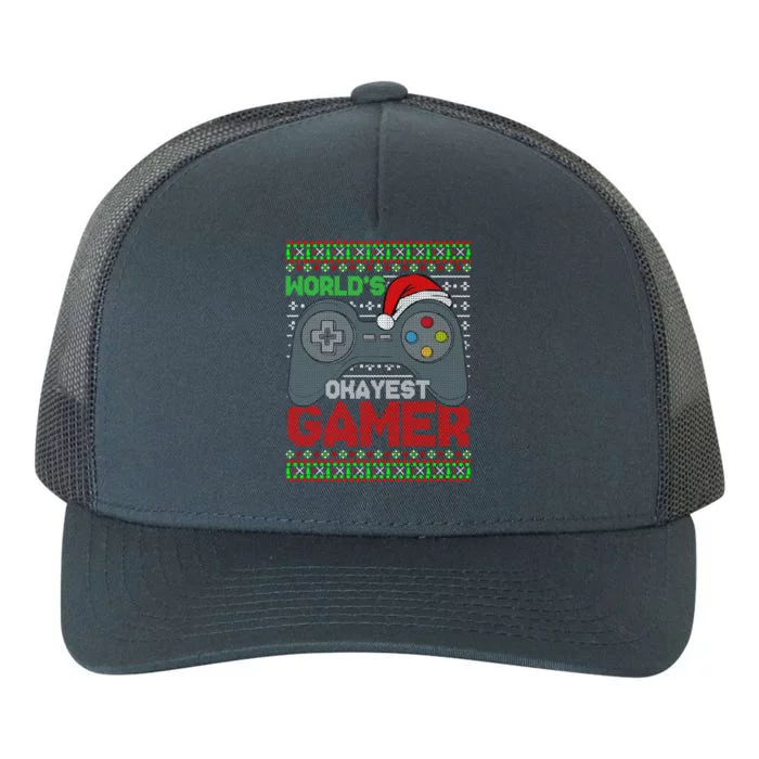 World's Okayest Gamer Funny Christmas Ugly Gaming Sweater Great Gift Yupoong Adult 5-Panel Trucker Hat