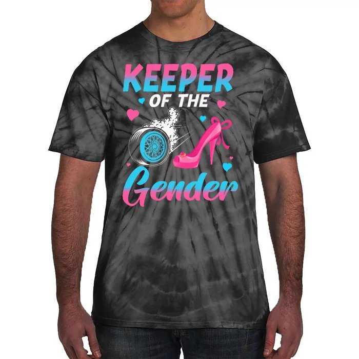 Wheels Or Heels Keeper Of The Gender Baby Reveal Party Tie-Dye T-Shirt