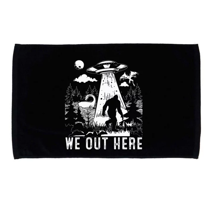 We Out Here Funny Bigfoot Mothman Cryptid Ufo Abduction Microfiber Hand Towel