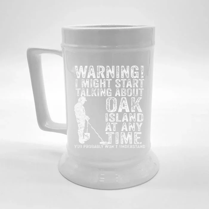 Warning Oak Island Metal Detecting Detector Funny Front & Back Beer Stein