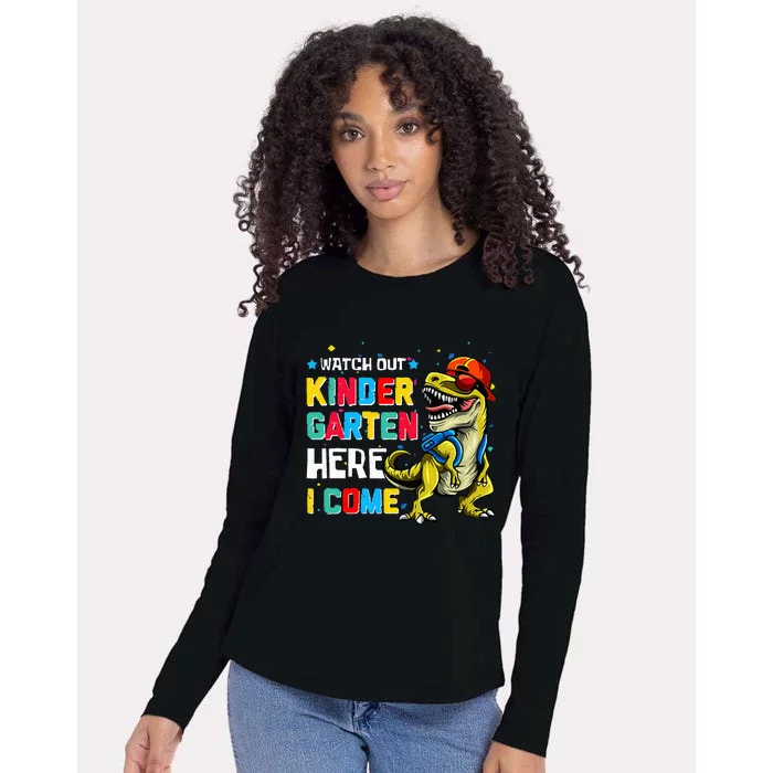 Watch Out Kindergarten Here I Come Dinosaur Back To School Womens Cotton Relaxed Long Sleeve T-Shirt