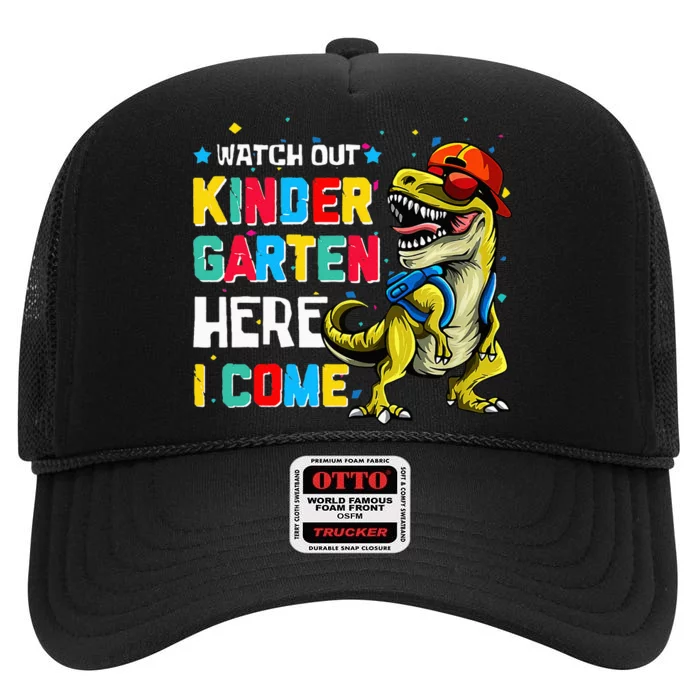 Watch Out Kindergarten Here I Come Dinosaur Back To School High Crown Mesh Trucker Hat