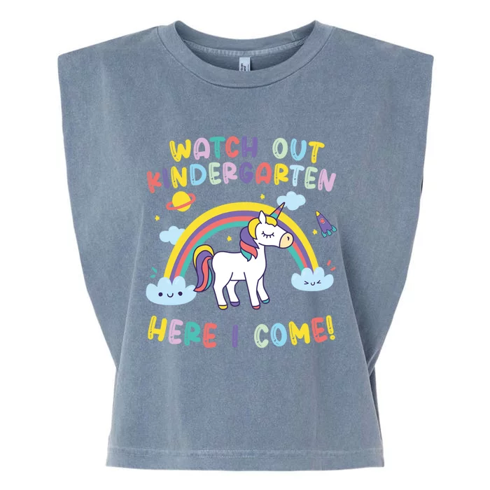 Watch Out Kindergarten Here I Come Unicorn Great Gift Garment-Dyed Women's Muscle Tee