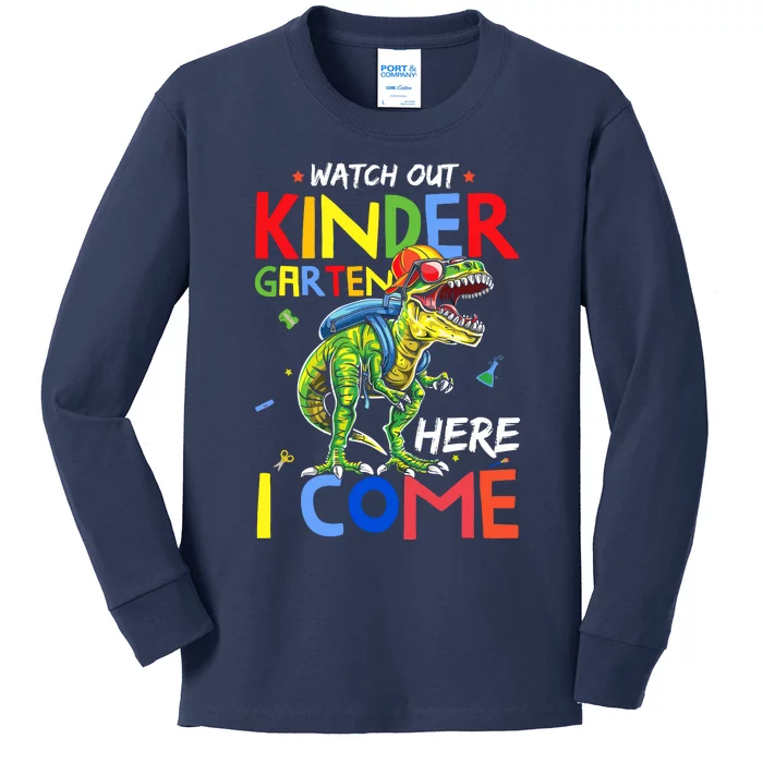 Watch Out Kindergarten Here I Come Dinosaurs Back To School Kids Long Sleeve Shirt