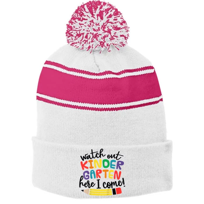 Watch Out Kindergarten Here I Come Kinder Back To School Stripe Pom Pom Beanie