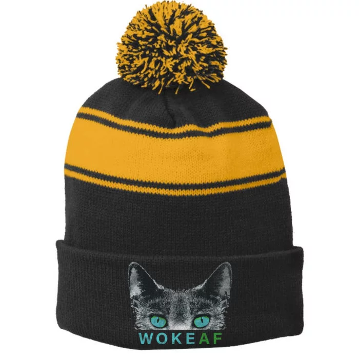 Woke AF Stripe Pom Pom Beanie