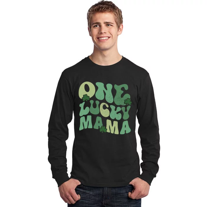 Womens One Lucky Mama St Patricks Day Mom Mother Groovy Tall Long Sleeve T-Shirt