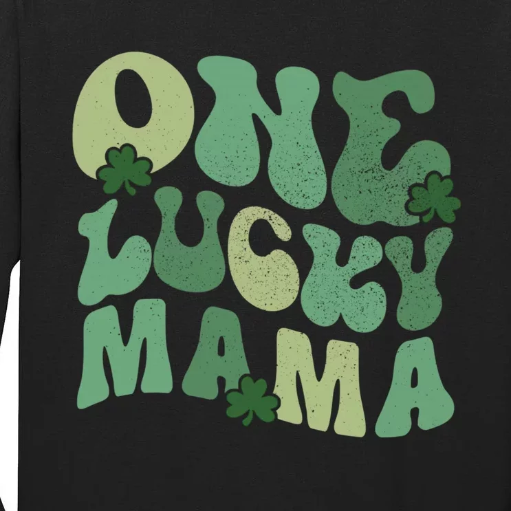 Womens One Lucky Mama St Patricks Day Mom Mother Groovy Tall Long Sleeve T-Shirt